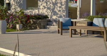 RENOfloor Steinteppich ist dünner flexibler Outdoorbelag mit nachhaltigem (Foto: RENOfloor GmbH)